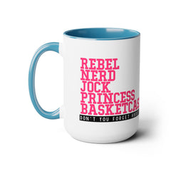 Rebel Nerd Jock Princess Basketcase Don't You Forget About Me & The Letter - Two-Tone Mugs, 15oz / The Breakfast Club / 80s Movies /