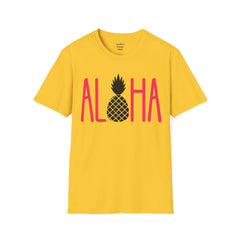 ALOHA with A PineApple Center Unisex Softstyle T-Shirt  Hawaii is so overrated. Grab a T Shirt and a PinaColada instead.