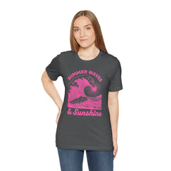 Summer Waves & Sunshine Tee — Retro Pink Surf Graphic T-Shirt