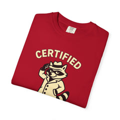 Certified Shenanigans Specialist T-Shirt | Funny Unisex Tee, Casual Wear, Gift for Raccoon Lovers, Cute Animal Shirt, Quirky Apparel