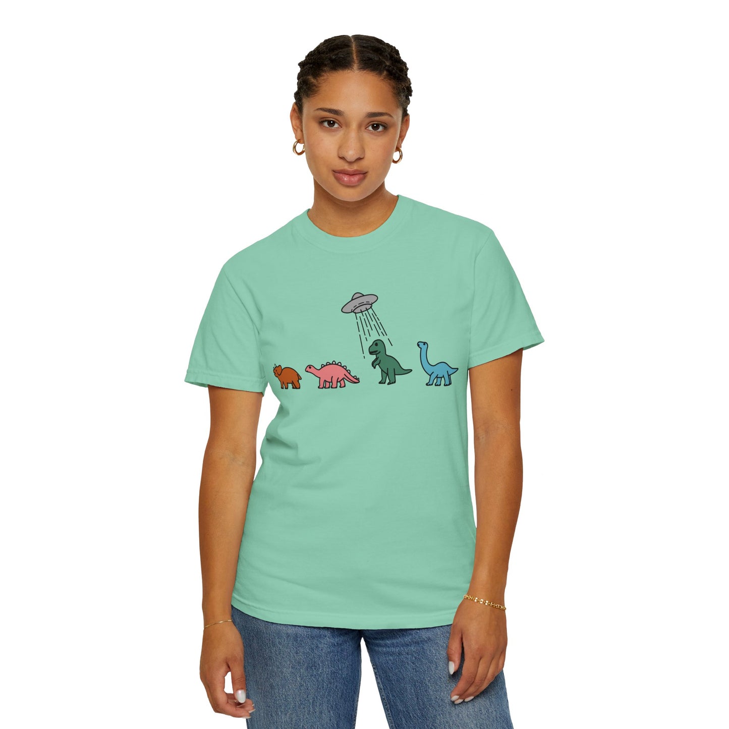 Dinosaur UFO Retro Unisex Garment-Dyed T-shirt