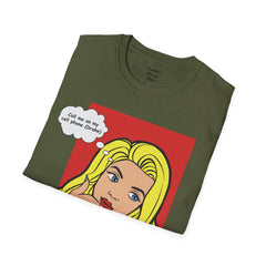 Call Me On My Cell Phone Unisex Softstyle T-Shirt  Pop Art Girl