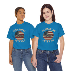 Submarine Veteran American Flag Tee | Unisex Heavy Cotton T-Shirt, Military Apparel, Veteran Gift, Patriotic Top, Casual Wear