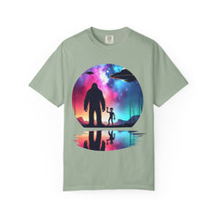 Bigfoot & Alien Nightscape T-Shirt — Sasquatch UFO Graphic Tee