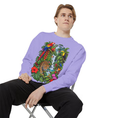 Tropical Jungle Waterfall With Leopard and Parrot Sweatshirt