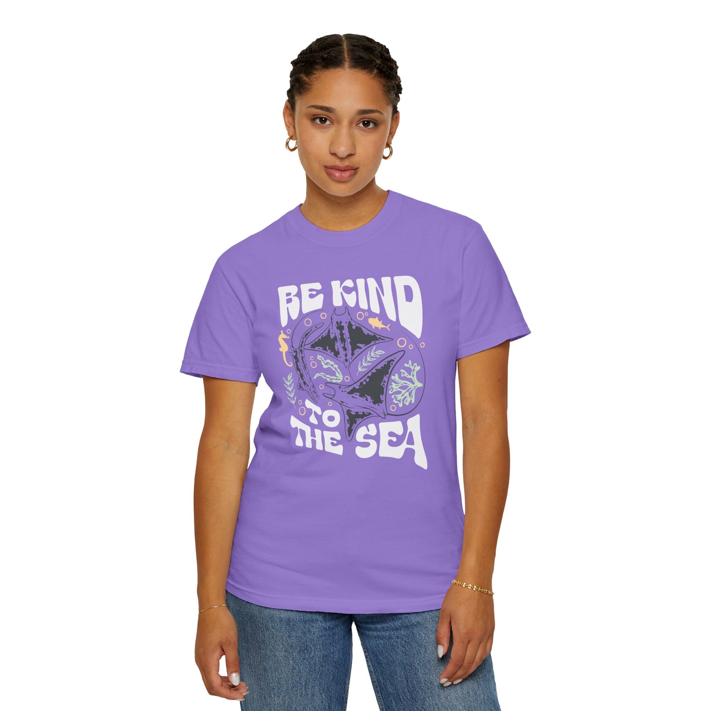 Sting Rays, Be Kind To The Sea -  Graphic Unisex Garment-Dyed T-shirt