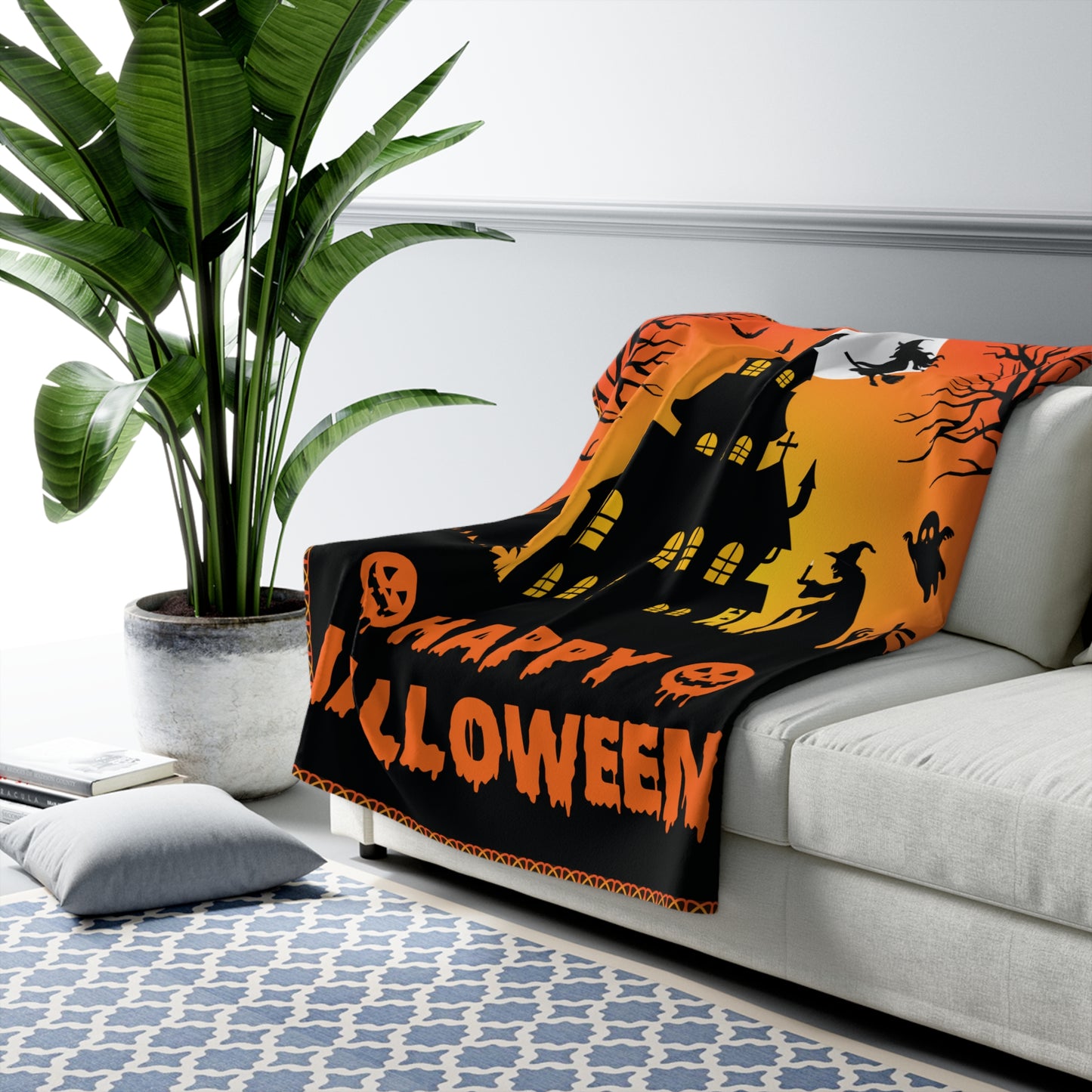 Happy Halloween Haunted House - Graphic Sherpa Fleece Blanket