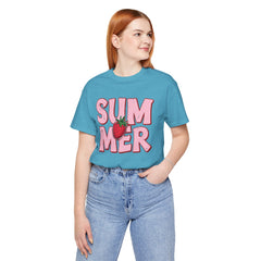 Summer Strawberry T-Shirt — Cute Pink Graphic Tee with Strawberry "SUMMER" Design