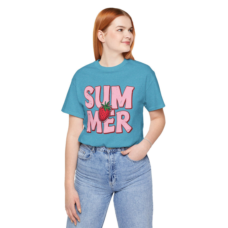 Summer Strawberry T-Shirt — Cute Pink Graphic Tee with Strawberry 