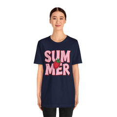 Summer Strawberry T-Shirt — Cute Pink Graphic Tee with Strawberry "SUMMER" Design