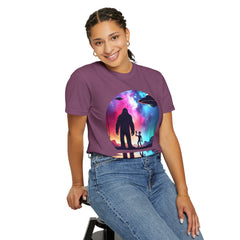 Bigfoot & Alien Nightscape T-Shirt — Sasquatch UFO Graphic Tee