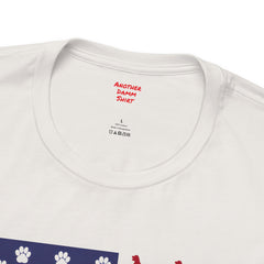 Personalized Dog Silhouette on American Flag - Tell us your dog breed, Unisex Short Sleeve Tee, Golden Retriever Silhouette Shown, Patriotic Shirt, Patriotic Pooch