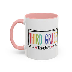 THIRD GRADE TEACHER, Accent Coffee Mug, hearts graphics,present for teacher, educator gift, gift for him, gift for her, teacher appreciation