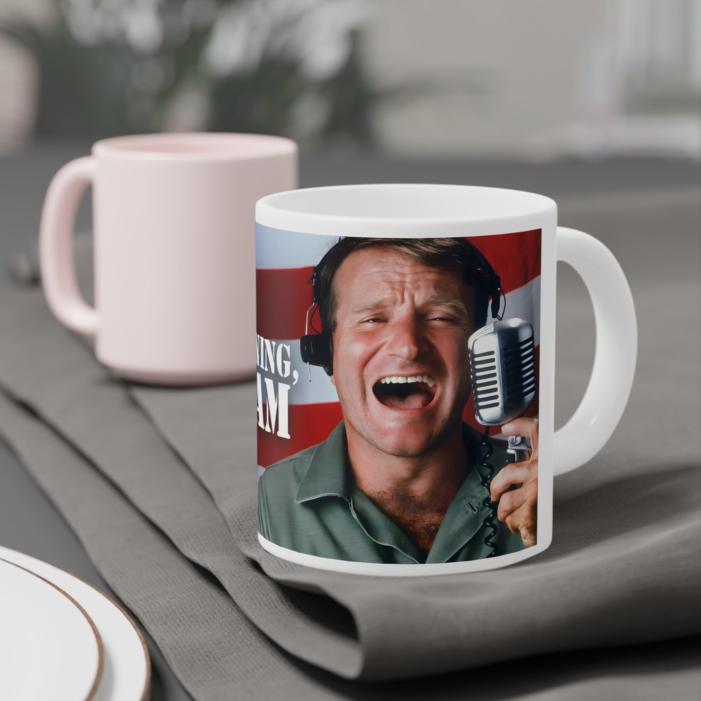 Adrian Cronauer says Good Morning Vietnam - Ceramic Mugs (11oz\15oz\20oz) Vietnam, Robin Williams, Movie Quote, Fan Gift, Funny Movie,