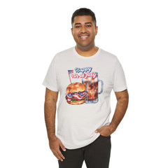 Happy 4th Of July Burger and Mug Graphic, Unisex Jersey Short Sleeve Tee