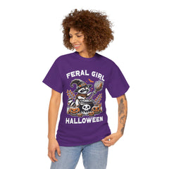 Feral Girl Halloween Raccoon! Graphic Unisex Heavy Cotton Tee
