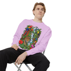 Tropical Jungle Waterfall With Leopard and Parrot Sweatshirt