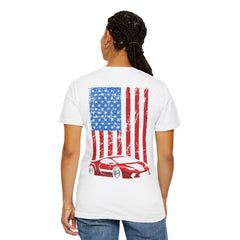 Patriotic Car Graphic Unisex T-Shirt - Vintage American Flag Design