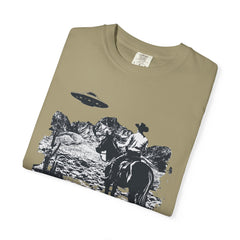UFO Meets Cowboy Vintage Graphic T-Shirt — Retro Western Alien Tee