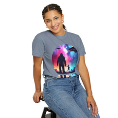 Bigfoot & Alien Nightscape T-Shirt — Sasquatch UFO Graphic Tee