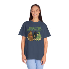 Cryptid Group Therapy Bigfoot, Mothman and Loch Nessie Unisex T-Shirt, Funny Graphic Tee, Gift for Cryptid Lovers, Quirky Casual Wear, Cool Humor Shirt