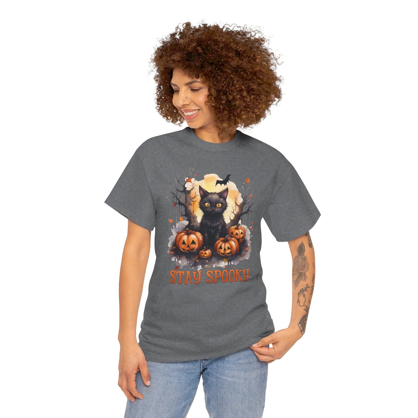 Black Cat And Pumpkin! Graphic Unisex Heavy Cotton Tee