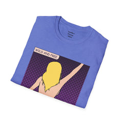 WILD AND FREE Pop Art Blonde Hair Girl with denim shorts and no top Unisex Softstyle T Shirt