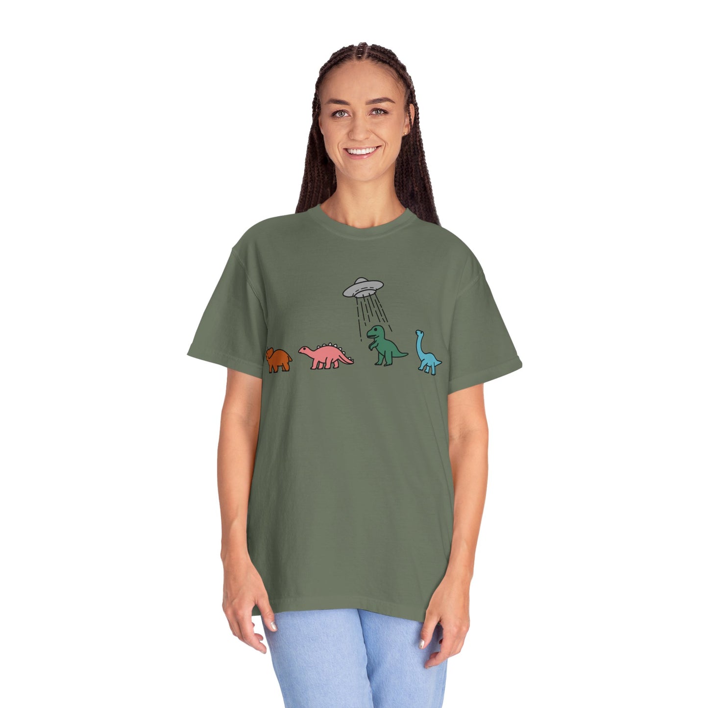 Dinosaur UFO Retro Unisex Garment-Dyed T-shirt