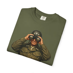Graphic T-Shirt — Vintage WWII General George Patton Binoculars Design with "Rommel You Magnificent Bastard" Text