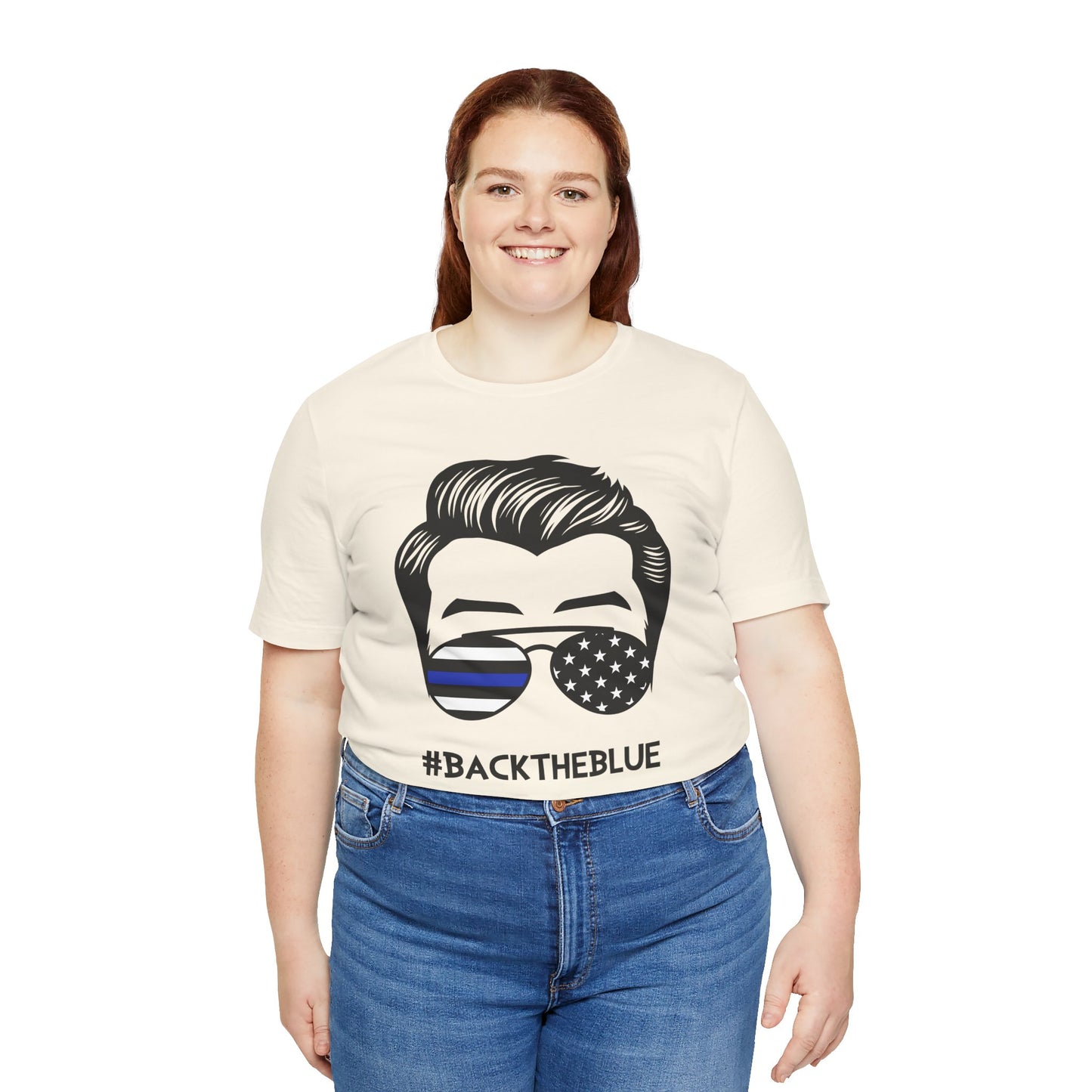 BACK THE BLUE Dad with Glasses, Graphic Unisex Short Sleeve Tee