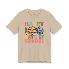 HAPPY 100 DAYS of SCHOOL - Unisex Short Sleeve Tee | Elementary School Holiday, Teacher Apparel, Kids Motivation, Days Checked Off, 100 Days