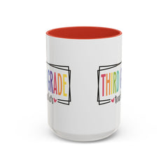THIRD GRADE TEACHER, Accent Coffee Mug, hearts graphics,present for teacher, educator gift, gift for him, gift for her, teacher appreciation