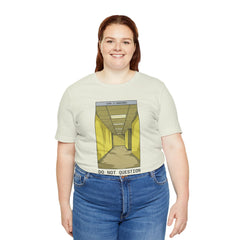 Do Not Question The Hallway T-Shirt — Retro Yellow Corridor Graphic Tee