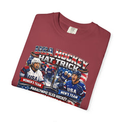 Hockey Hat Trick T-Shirt — USA Men's, Women's & Paralympic Gold Tribute 2026