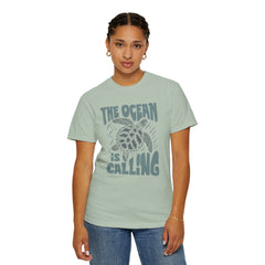 Sea Turtle, The Ocean Is Calling -  Graphic Unisex Garment-Dyed T-shirt