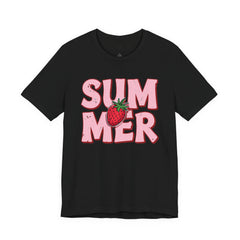 Summer Strawberry T-Shirt — Cute Pink Graphic Tee with Strawberry "SUMMER" Design