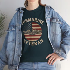 Submarine Veteran American Flag Tee | Unisex Heavy Cotton T-Shirt, Military Apparel, Veteran Gift, Patriotic Top, Casual Wear