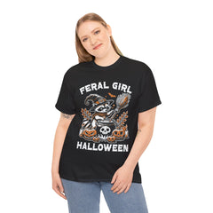 Feral Girl Halloween Raccoon! Graphic Unisex Heavy Cotton Tee