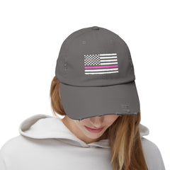 Support Cancer Survivors, Unisex Distressed Cap, US Flag Cancer Awareness, Gift For Him, Gift For Her, Pink Supporter, Cancer Survivors Flag