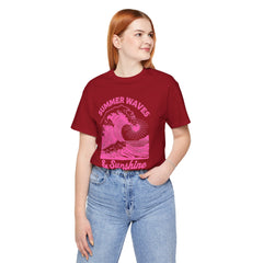 Summer Waves & Sunshine Tee — Retro Pink Surf Graphic T-Shirt