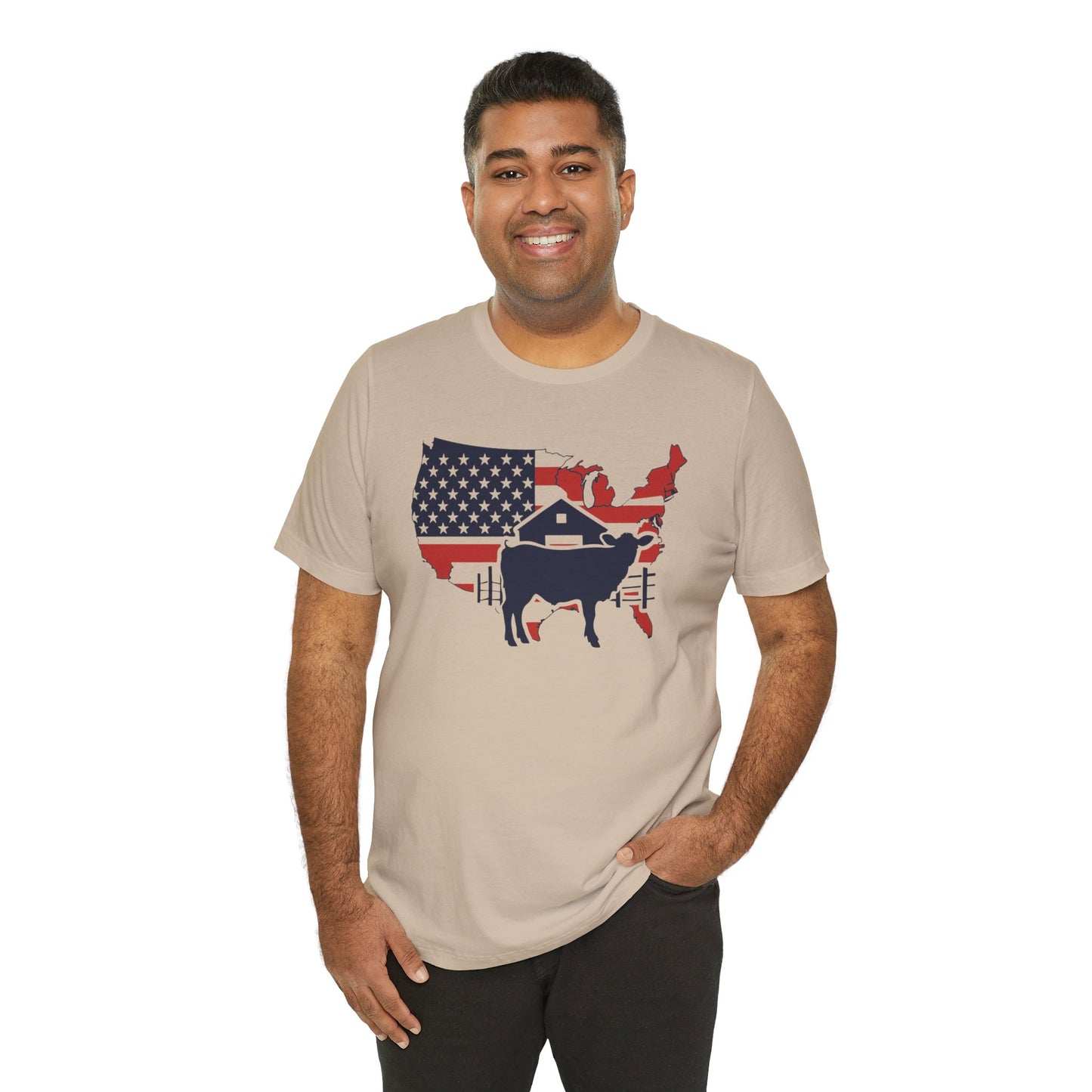 Red White and Blue Farmer Graphic, Unisex Jersey Short Sleeve Tee