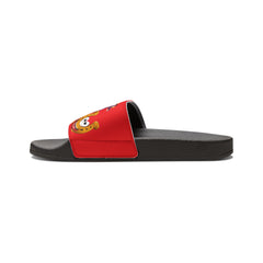 Russell Sage College Mascot Characters Graphic Women's Summer Slide Sandals -  Purple Cow, Red Devil, Golden Horseshoe, Blue Angel