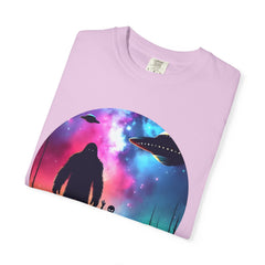 Bigfoot & Alien Nightscape T-Shirt — Sasquatch UFO Graphic Tee
