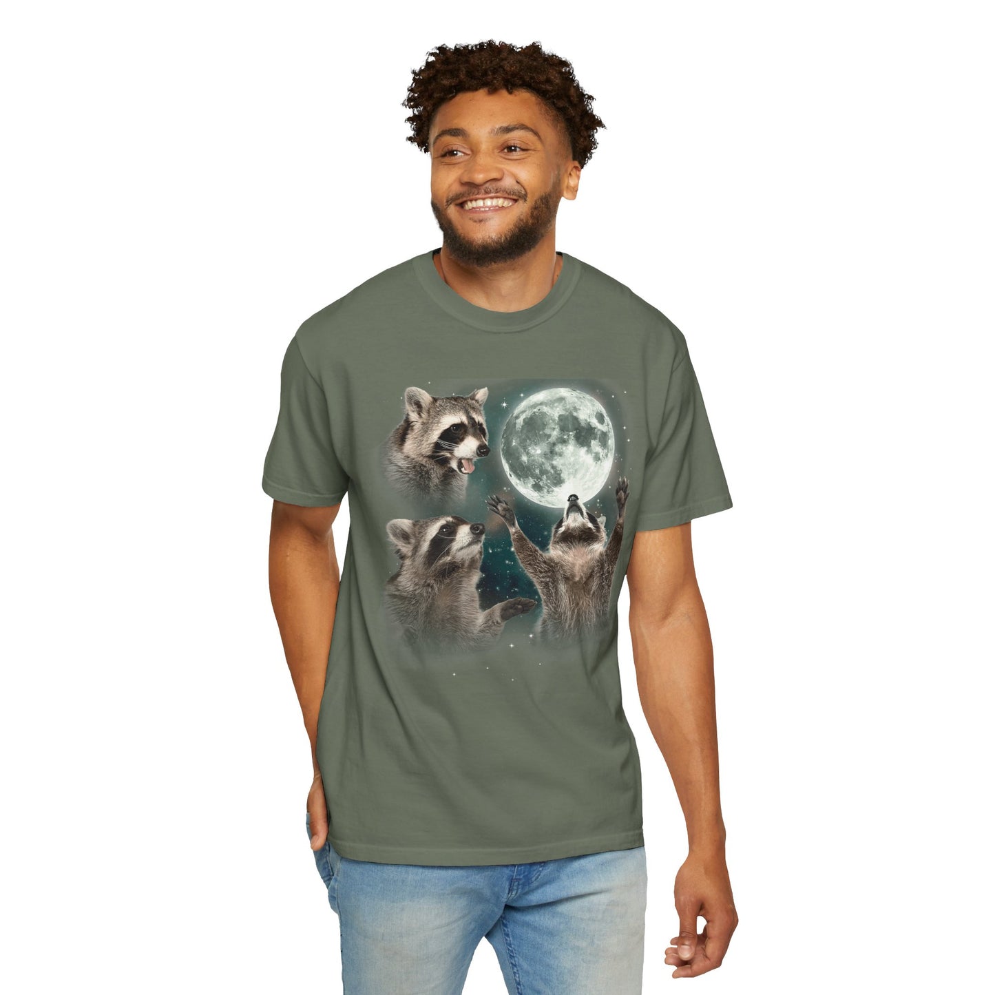 Three Raccoons and the Moon Vintage Style Graphic Tee