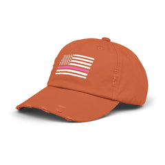 Support Cancer Survivors, Unisex Distressed Cap, US Flag Cancer Awareness, Gift For Him, Gift For Her, Pink Supporter, Cancer Survivors Flag