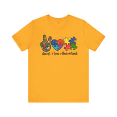 Autism Awareness Unisex T-Shirt - Colorful Accept, Love, Understand Design