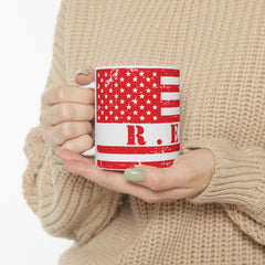 Patriotic Red Friday Flag Ceramic Mug – Distressed American Flag Coffee Cup (11oz & 15oz)