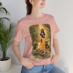 Fairy Tale Forest Tee — Woman with Dog Vintage Fantasy Graphic Shirt
