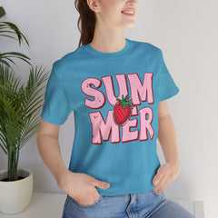 Summer Strawberry T-Shirt — Cute Pink Graphic Tee with Strawberry "SUMMER" Design