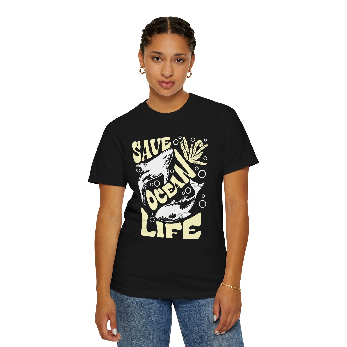 Sharks, Save Ocean Life -  Graphic Unisex Garment-Dyed T-shirt